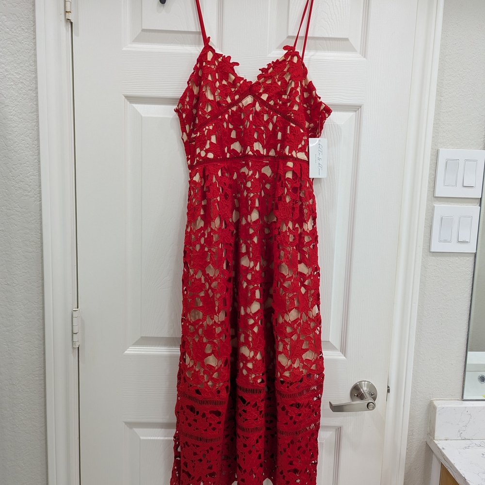 Elegant Red Lace Midi Dress